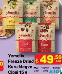 YEMELİX FREEZE DRİED KURU MEYVE CİPSİ 15 G fiyat ve kampanya bilgisi